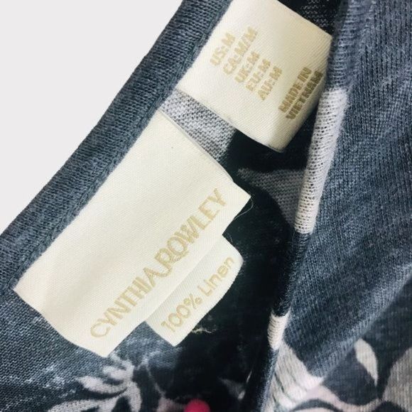 CYNTHIA ROWLEY 100% Linen Button Back Floral Top Size Medium - Picture 7 of 8